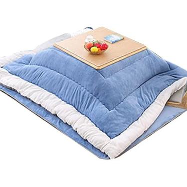 Imagem de Mesa kotatsu estilo japonês, mesa de aquecimento de cinco peças, mesa de chá tatami na cama, aquecimento no inverno, azul, 80 * 80 * 45cm