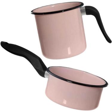 Imagem de Conjunto Panela Esmaltada Ágata 1L e Leiteira 1,5L com cabos em Nylon Esmaltados Silva Rosa