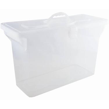 Imagem de Maleta Arquivo para Pastas Suspensas Documentos Dello Caixa Plástica Organizadora Empilhável Transparente