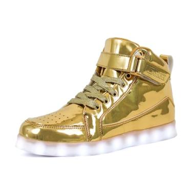 Imagem de IGxx Tênis de cano alto com luz LED – Recarregável, Brilhante, Piscando Sapatos para Homens, Mulheres e Crianças, Dourado, 9.5 Women/8.5 Men