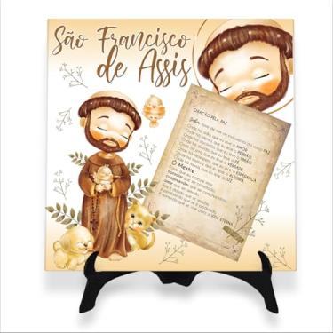 Imagem de Minha Caneca Quadro São Francisco De Assis Padroeiro Animais Oração Paz Placa Decorativa 15cm x 15cm Cerâmica Brilhante Resistente à Água e Desbotamento Sala de Estar
