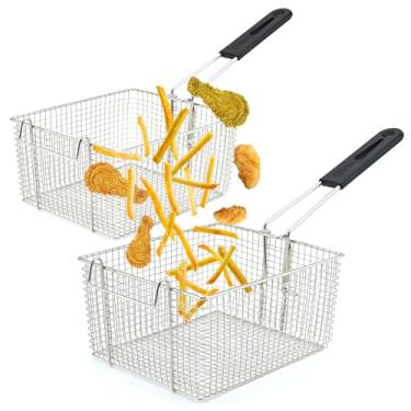 Imagem de Delizon Cesta de fritadeira elétrica para fritar servindo alimentos, com alça de borracha, 18,3 cm x 21,1 cm x 11,9 cm Estrutura resistente adequada para fritar frango, peixe, batatas fritas, (2