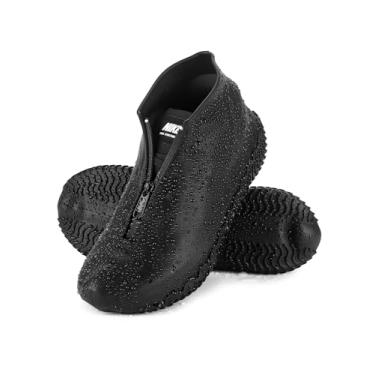 Imagem de HTHOY&GOWY Capas impermeáveis para sapatos – Capas de silicone para sapatos de chuva com zíper, reutilizáveis, dobráveis, antiderrapantes, laváveis, protetores de sapatos, galochas para crianças, homens e mulheres