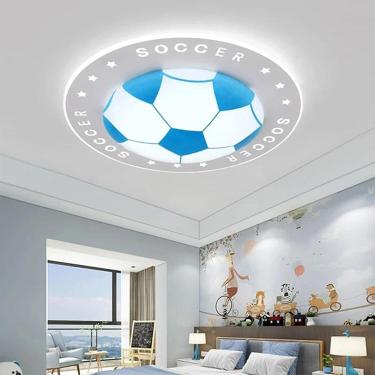 Imagem de Luzes de teto LED reguláveis, luminária moderna, design de futebol com controle remoto Lustre 3000K-6000K, para meninos, quarto infantil, quarto infantil, jardim de infância, azul
