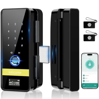 Imagem de Fechadura inteligente de impressão digital para porta de vidro, fechadura de entrada sem chave 7 em 1 com controle de aplicativo, fechaduras digitais eletrônicas com teclado, trava automática, fácil