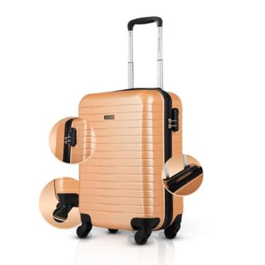 Imagem de Mala de Viagem Bordo 10kg Sestini Deluxe, Padrão ANAC Cadeado 3 Dígitos, Rodas 360° Silenciosas, ABS Rígido Resistente (Dourado, Bordo)