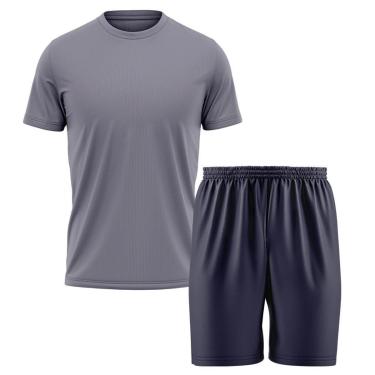 Imagem de Kit Calção Short Futebol Basquete Azul + Camiseta Manga Curta Masculina-Masculino