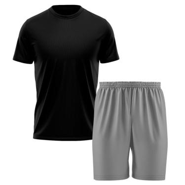 Imagem de Kit Calção Short Futebol Basquete Cinza + Camiseta Manga Curta Masculina-Masculino