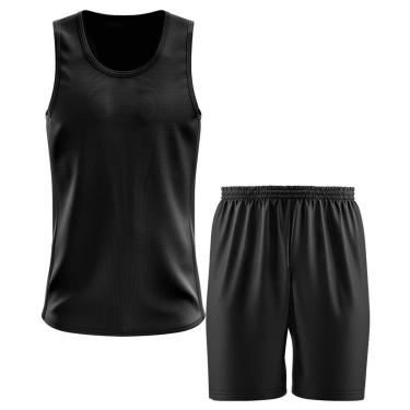 Imagem de Kit Calção Short Futebol Basquete Preto + Regata Masculina Lisa Básica Dry-Masculino