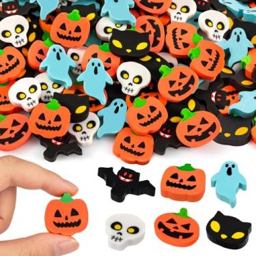 Imagem de Miniborrachas fofas de Halloween, 3 estilos de abóbora fantasma morcego mini borrachas a granel para crianças doces ou travessuras de festa de Halloween, 60 peças