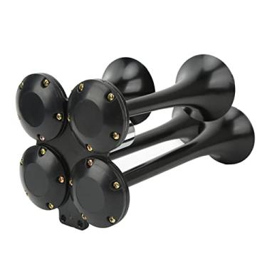 Imagem de Buzina de Ar para Caminhão, Ajuste Universal, 4 Trompetes, Base Espessada, Filme Sonoro Importado para Caminhão