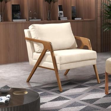 Imagem de Poltrona Mona Linho Estofada Decorativa Luxo Pés De Madeira Maciça