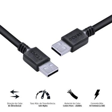 Imagem de Cabo de Dados USB a 2.0 Macho para USB a 2.0 Macho 28AWG Puro Cobre 2 