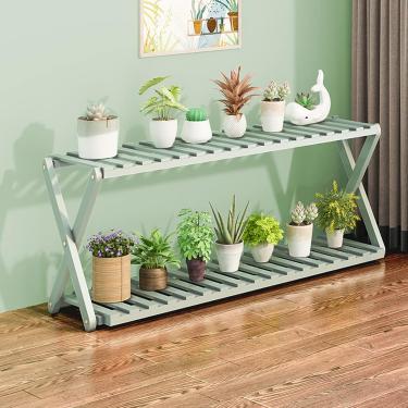 Imagem de Prateleira para escada de plantas de 2 camadas, suporte para flores de bambu, prateleira para exibição de plantas, prateleiras para flores, prateleira para plantador escalonado de canto, sup