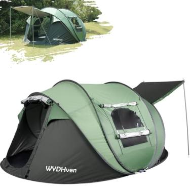 Imagem de WYDHven Tendas pop-up para acampamento, barraca de acampamento para 4 pessoas com armazenamento extra, barraca impermeável com proteção UV costuras totalmente coladas, barraca pop-up fácil de 2 portas