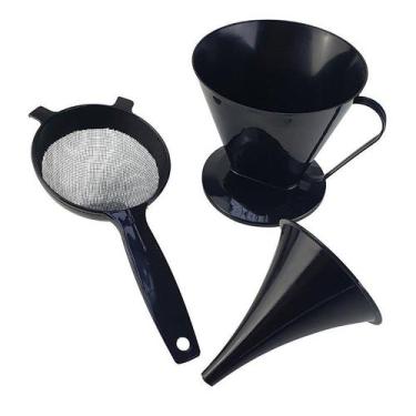 Imagem de Kit de Cozinha Peneira, Funil e Filtro de Café em Preto 3 Peças - Ware