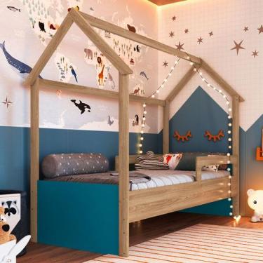 Imagem de Cama Infantil Montessoriana Soninho Oak/Azul - Panorama Móveis, Azul, 