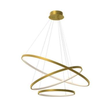 Imagem de Lustre Pendente de Teto Led Orbital 3 Anéis Saturno Dourado - Cadeiras