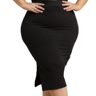 Imagem de Saia Lápis Tubinho Modeladora Preta com Fenda Lateral Midi Reta Canela