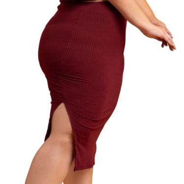 Imagem de Saia Lápis Tubinho Modeladora Preta com Fenda Lateral Midi Reta Canela