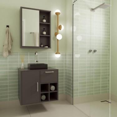 Imagem de Gabinete de Banheiro Suspenso 68cm com Balcão 1 Porta 1 Gaveta e Espel