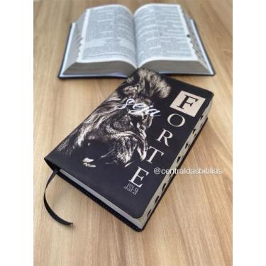 Imagem de Biblia Sagrada leão seja forte Letras Grandes Evangélica Com Harpa E C