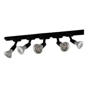 Imagem de Kit Trilho 1m C 5 Spots E27 E Lâmpada Dimerizável - Bela Home, Preto