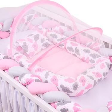 Imagem de Ninho Redutor de Berço Light Para Bebê Com Mosquiteiro Nuvem Rosa
