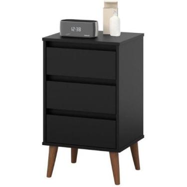 Imagem de Mesa de Cabeceira Wood retrô 3 gavetas new Preto Black - EJ