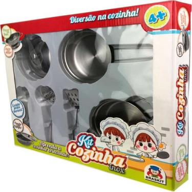 Imagem de Brinquedo Kit Cozinha 6 Peças Em Inox Braskit Frigideira Panelinha e U