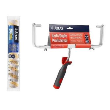 Imagem de Kit Pintura Pro Duplo 46cm Suporte Garfo + Rolo Lã Antigota Atlas