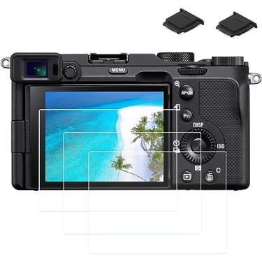 Imagem de Alpha 1 Protetor de tela de vidro para Sony Alpha 1 / A1 (pacote com 3), capa de tela de vidro temperado com dureza 9H PCTC 0,3 mm, 2 capas para Hot Shoe + 1 adaptador de cartão Macro SD/TF