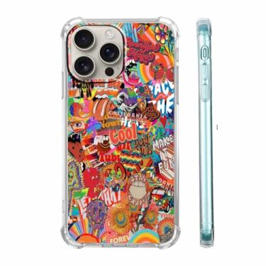 Imagem de Nsyosio Capa retrô hippie groovy para iPhone 16 Pro Max, capa de colagem de elementos trippy estéticos, capa protetora de TPU moderna e legal compatível com iPhone 16 Pro Max