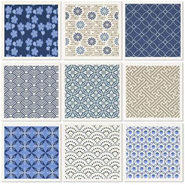 Imagem de 9 Panos de prato suecos absorventes suecos flores de cerejeira azul flor macio reutilizável toalhas de cozinha pano de limpeza pano de secagem rápida panos de prato de cozinha para cozinha, estilo japonês