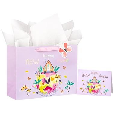 Imagem de WRAPAHOLIC Bolsa de presente grande de 33 cm com cartão e papel de seda - Feliz design de casa nova para novos proprietários