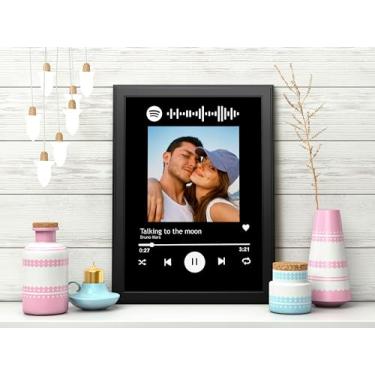 Imagem de Quadro de vidro Spotify personalizado decorativo casal interativo música com moldura para namorado ou namorada casamento
