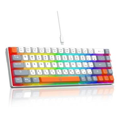 Imagem de Snpurdiri 60% teclado para jogos, teclado compacto ergonômico RGB retroiluminado pequeno para Windows, PC, laptop (68 teclas, branco-cinza-laranja)