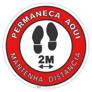 Imagem de Adesivo de Chão de Vinil Permaneça aqui, Mantenha distância Vermelha B