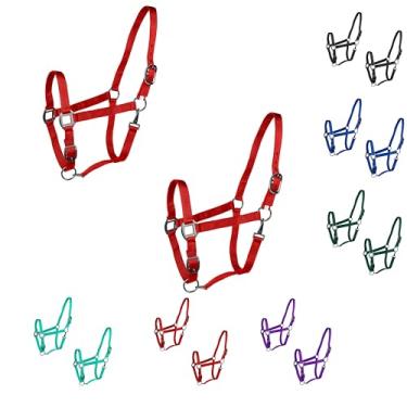 Imagem de Majestic Ally Pacote com 2 cabresto ajustável para cavalos – queixo e coroa ajustáveis – Gancho de pressão costurado na garganta - Ferragens resistentes com acabamento em ouro rosa ou níquel preto –