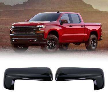 Imagem de Lqito Capa de espelho lateral esquerda e direita acabamento compatível com 2019-2024 Chevy Silverado 1500 GMC Sierra 1500 lateral externa traseira tampa de espelho retrovisor acessórios externos preto