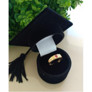 Imagem de Anel Formatura Abc Infantil Regulável Pedra Rosa e Capelo - Jóias Dani