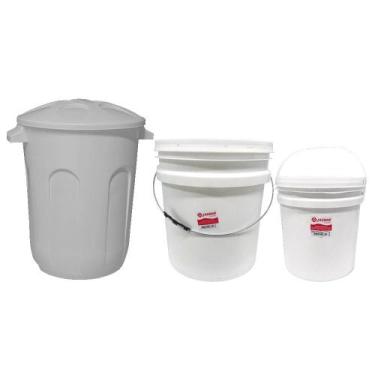 Imagem de Kit 03 Baldes 30 L + 02 Baldes 12 L + 01 Lixeira 30 L Branco - Jaguar