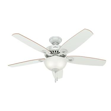 Imagem de Ventilador de teto interno Hunter Builder Deluxe com luz LED e controle de corrente de puxar, 132 cm, branco
