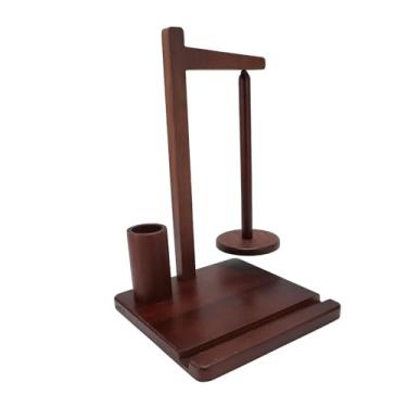 Imagem de Suporte para novelo de lã, suporte magnético para novelo de lã de madeira sólida finamente polida, fácil montagem, fiandeira multifuncional de madeira com suporte