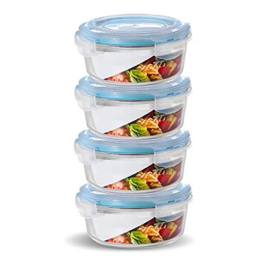 Imagem de Conjunto Kit 4 Potes Vidro Hermético Marmita Fitness 950ml (Azul)