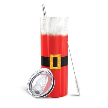 Imagem de Aokoyi Copo de Natal de 590 ml com alça e canudo, roupas vermelhas de Natal de aço inoxidável com parede dupla, copo isolado a vácuo, presentes de Natal para mulheres e homens