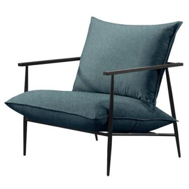 Imagem de Poltrona Agatha Luxo Metal Industrial Castellar Móbile, Linho Azul