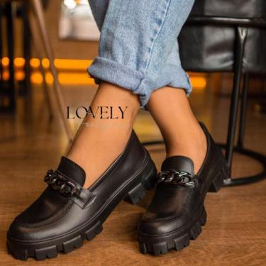 Imagem de Mocassim Tratorado Feminino Corrente Preto Confortável - LF4, 1102, 37
