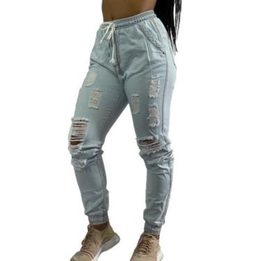 Imagem de Calça Feminina Jogger Jeans Cintura Alta Blogueira C35 - Fanáticos Por
