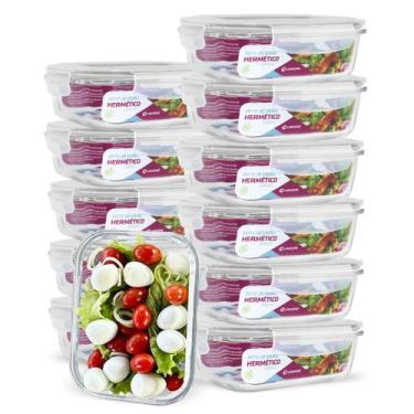 Imagem de Kit 12 Potes 640ml Vidro Retangular (caixa Master) Hermético - U4home,